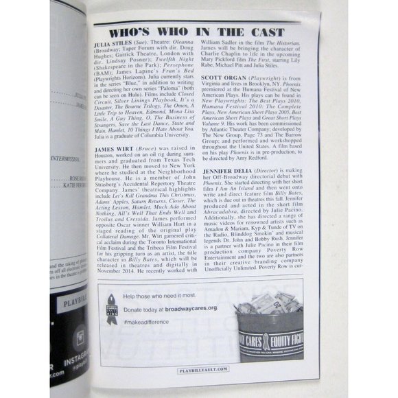 Phoenix Playbill August 2014 Julia Stiles James Wirt Broadway NYC Theatre Cherry - Picture 6 of 7